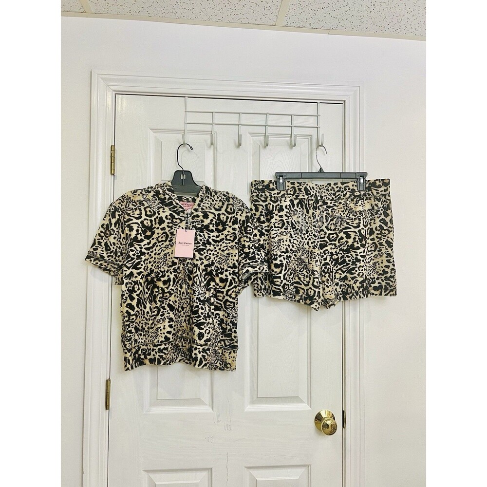 Juicy Couture Ocelot Velour Tracksuit Hoodie & Shorts Set NWT Y2K Size L